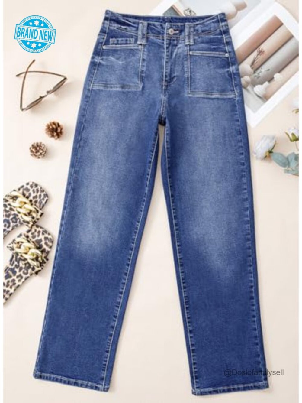 Wide Leg Jeans High Waisted Stretchy Buttoned Denim Pants Trendy 2025 with - Picture 5 of 7